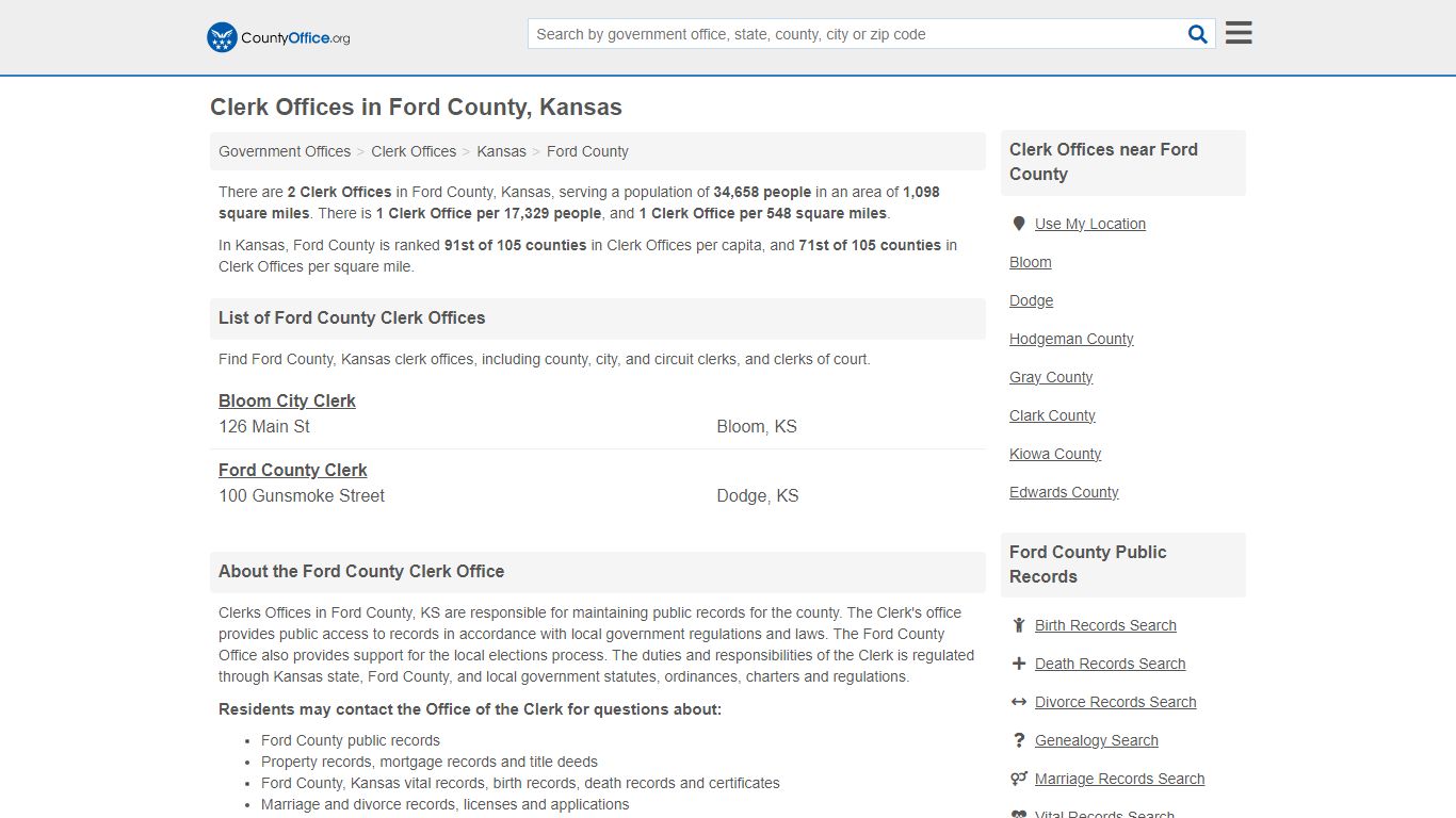 Clerk Offices - Ford County, KS (County & Court Records)